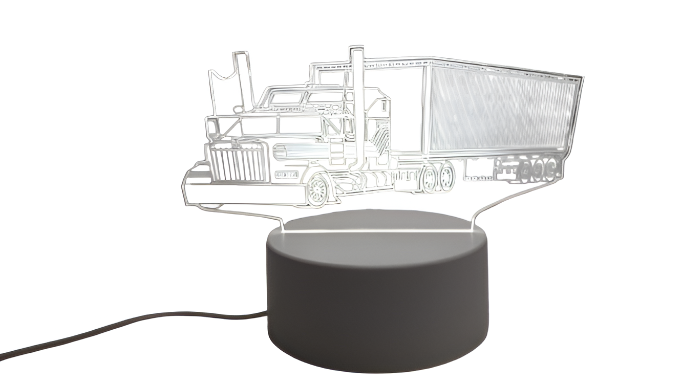 Luminária Abajur Caminhao Carreta Carga Acrílico Led 3d Mesa Quarto Namorado Luz Presente Pai Filho Avo Ilusão Optica