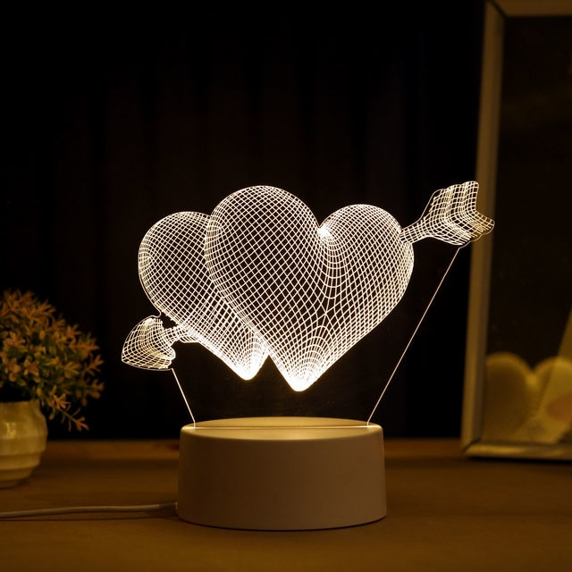 Luminária Abajur Coração Flecha Display Acrílico Led 3d Mesa Quarto Namorado Luz Presente Mãe Pai Filho Avo Namorada