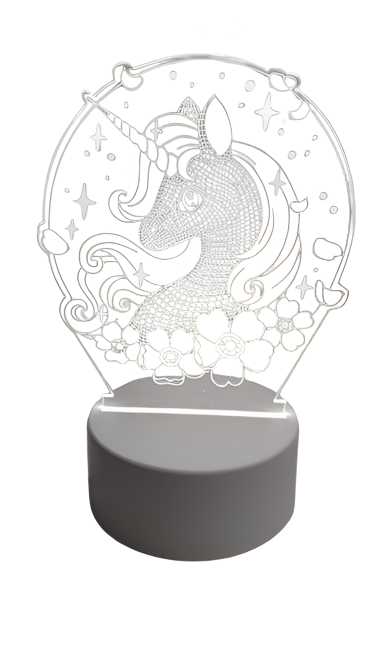 Luminária Abajur Novo Unicornio Acrílico Led 3d Mesa Quarto Namorado Luz Presente Mãe Pai Filho Namorada Ilusão Optica