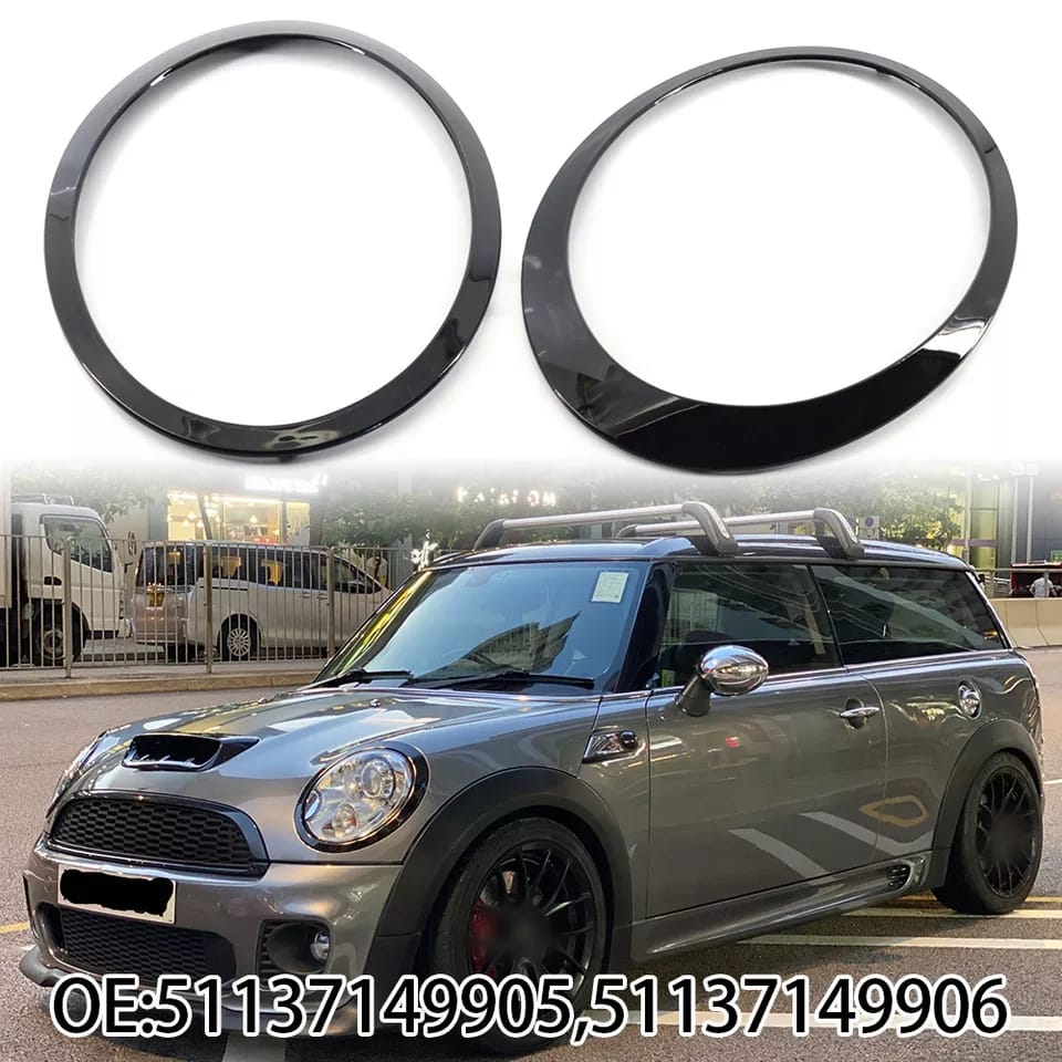 Par Acabamento Moldura Anel Farol Dianteiro mi Cooper 2007 2008 2009 2010 2011 2012 2013 2014 2015 Black Piano Preto