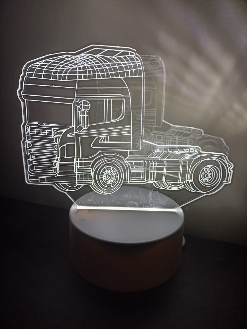Luminária Abajur Caminhão Carreta Display Acrílico Led 3d Mesa Quarto Namorado Luz Presente Pai Filho Avo Namorado