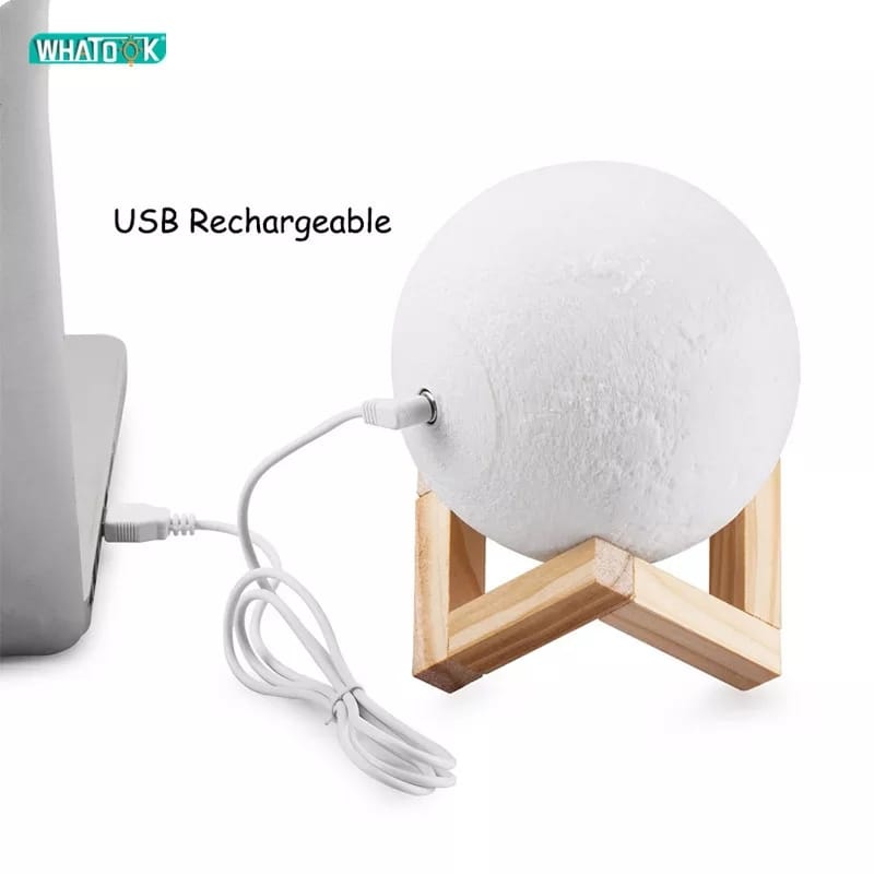 Luminária Abajur Led 3d Lua Cheia Branca Amarela Mesa Quarto Luz Noturna Presente