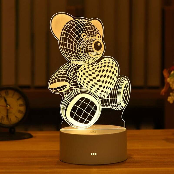 Luminária Led 3d Urso Abajur Origin Namorado Luz Presente Lindo Mãe Pai Filho Avo Namorada Mesa Quarto