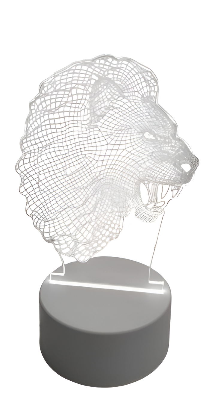Luminária Abajur Leão Display Acrílico Led 3d Mesa Quarto Namorado Luz Presente Mãe Pai Filho Avo Namorada