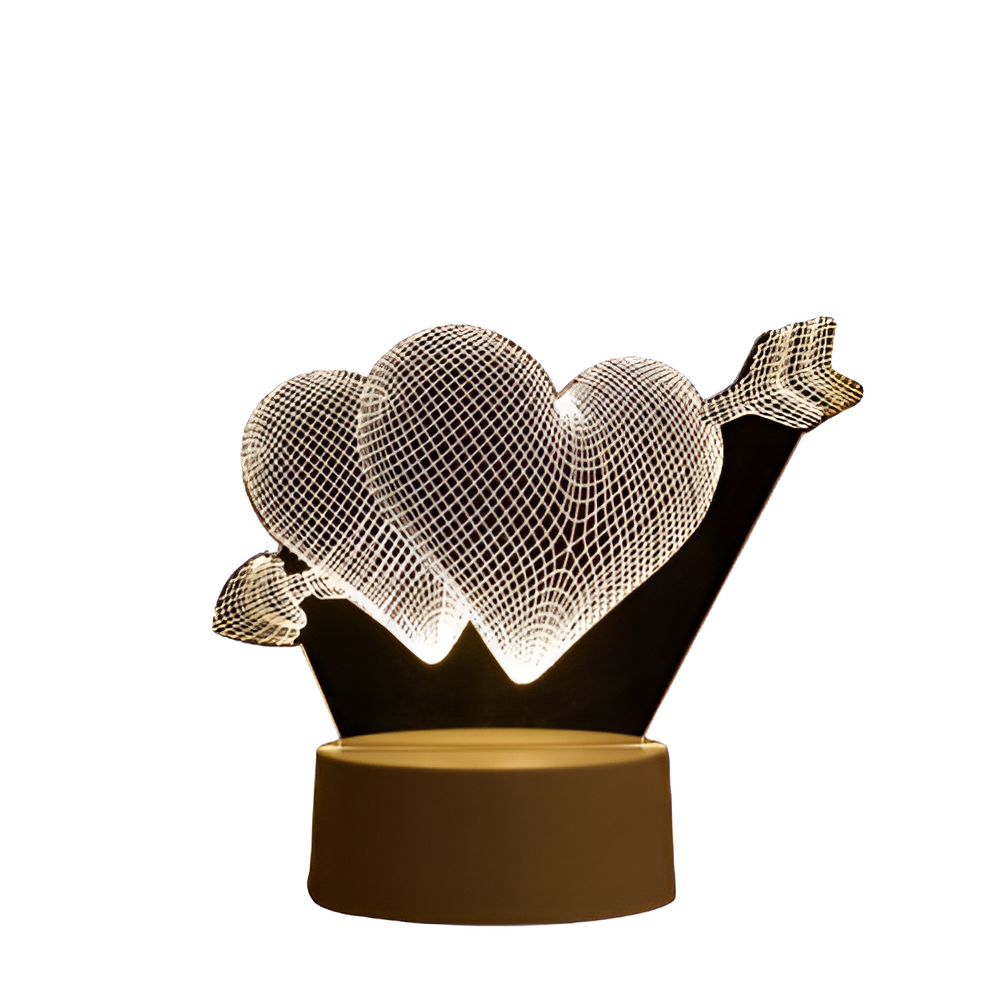 Luminária Abajur Coração Flecha Display Acrílico Led 3d Mesa Quarto Namorado Luz Presente Mãe Pai Filho Avo Namorada