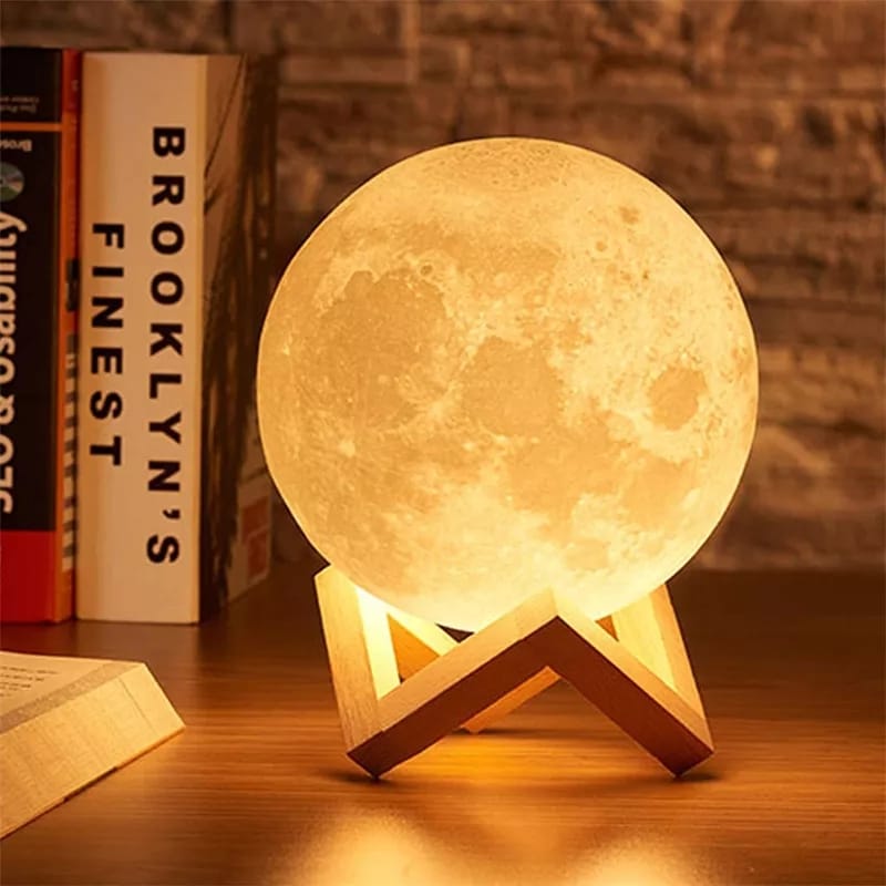 Luminária Abajur Led 3d Lua Cheia Branca Amarela Mesa Quarto Luz Noturna Presente