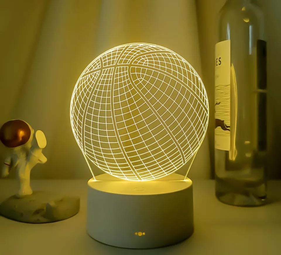 Luminária Abajur Bola de Basquete Led 3d Mesa Quarto Namorado Luz Presente Mãe Pai Filho Avo Namorada Ilusão Optica