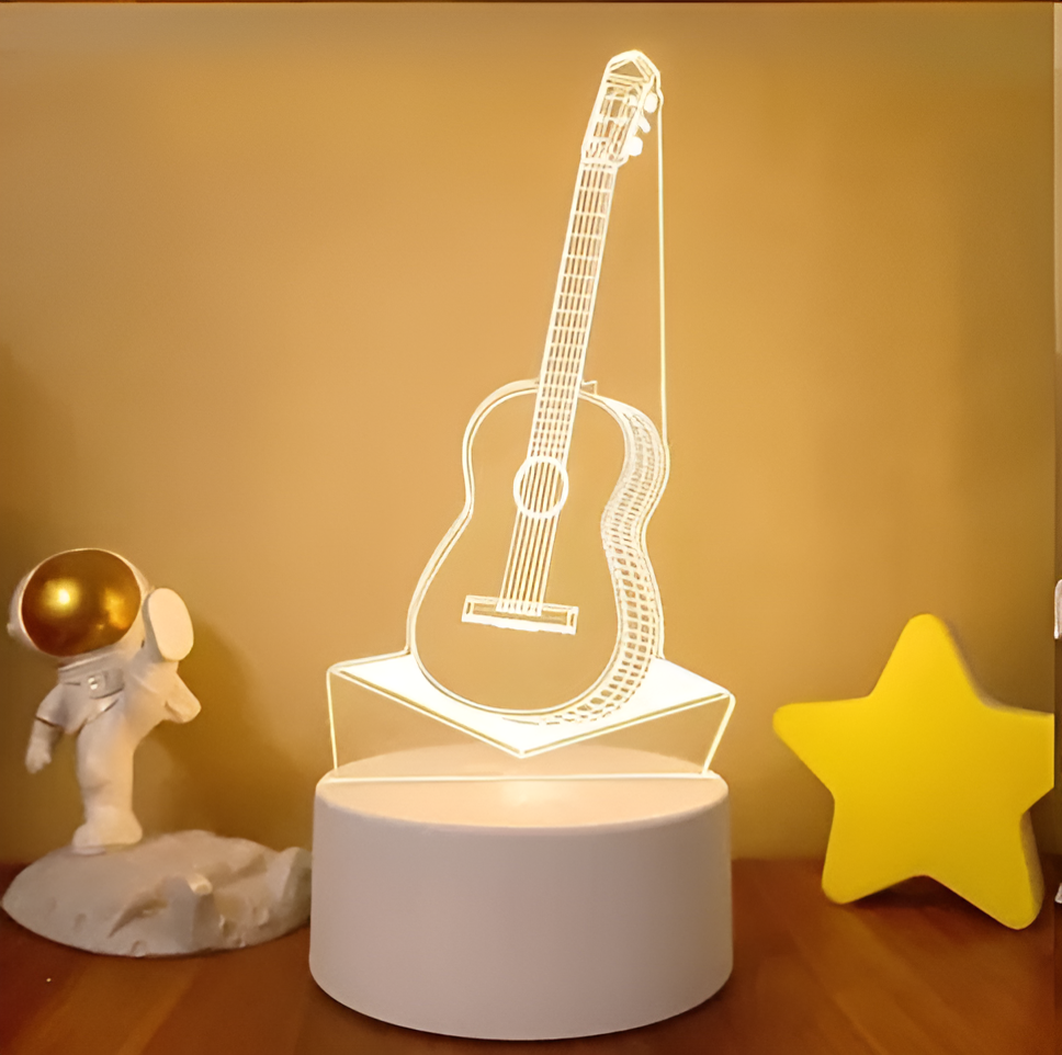 Luminária Abajur Violão Guitarra Display Acrílico Led 3d Mesa Quarto Namorado Luz Presente Mãe Pai Filho Avo Namorada