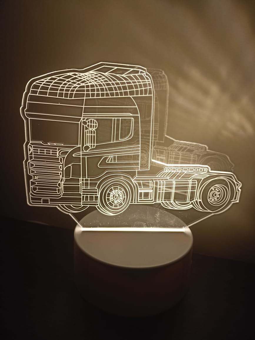 Luminária Abajur Caminhão Carreta Display Acrílico Led 3d Mesa Quarto Namorado Luz Presente Pai Filho Avo Namorado