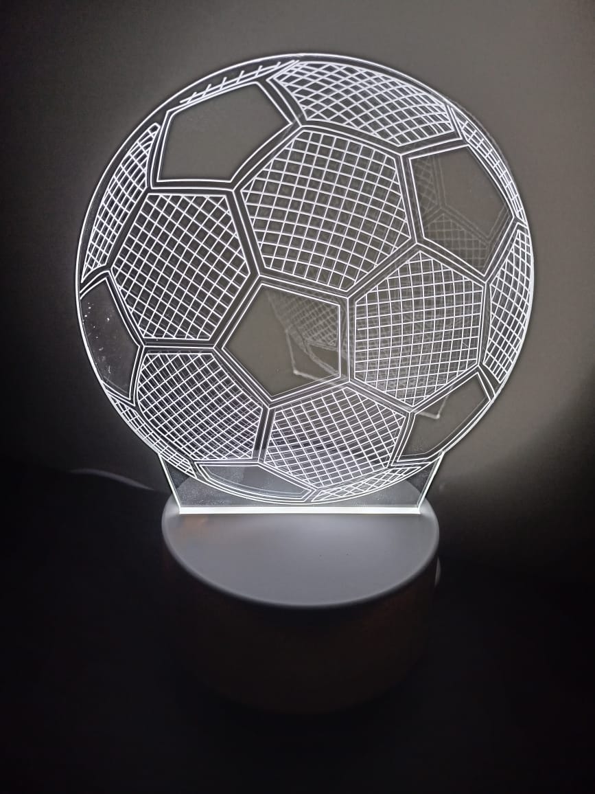 Luminária Abajur Bola de Futebol Acrílico Led 3d Mesa Quarto Namorado Luz Presente Mãe Pai Filho Avo Namorada