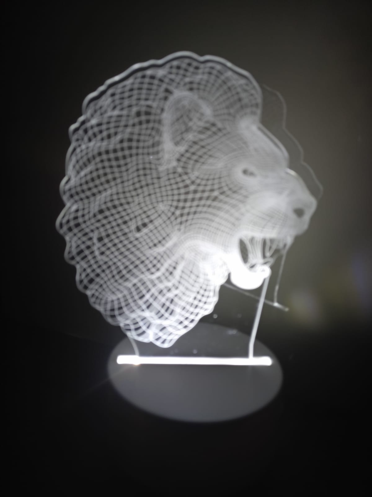 Luminária Abajur Leão Display Acrílico Led 3d Mesa Quarto Namorado Luz Presente Mãe Pai Filho Avo Namorada