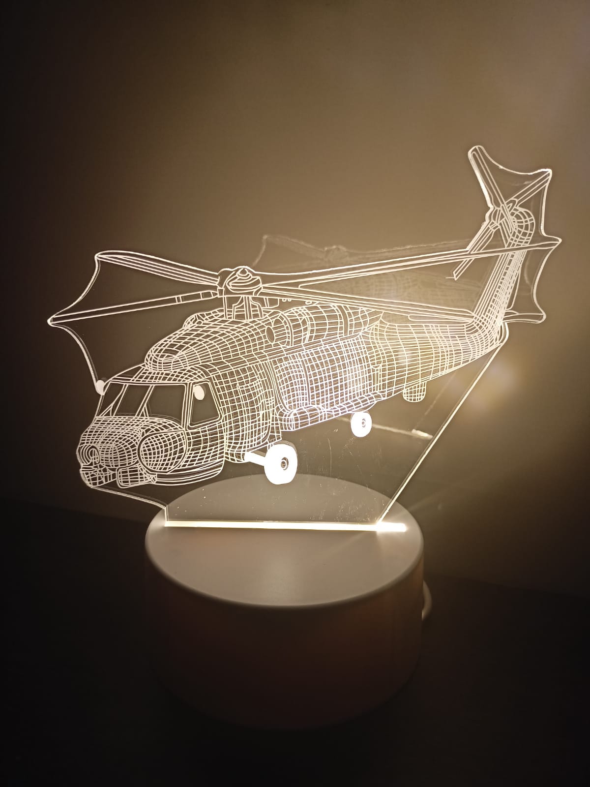 Luminária Abajur Helicóptero Acrílico Led 3d Mesa Quarto Namorado Luz Presente Mãe Pai Filho Avo Namorada
