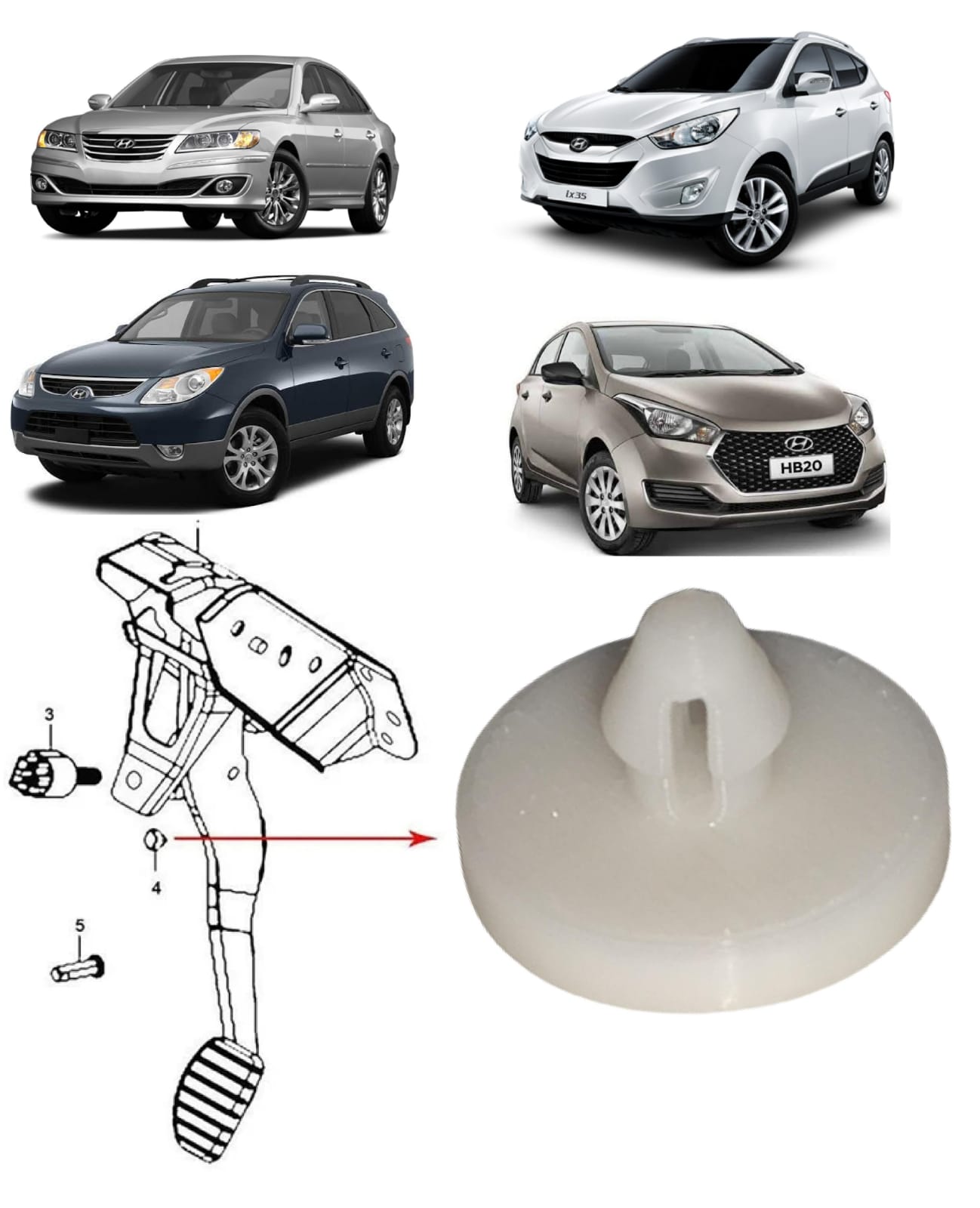 Pino Suporte Bucha Reforçada Pedal Sensor Luz Freio do Interruptor Embreagem Tucson Hb20 Azera I30 Ix35 Sonata Santa fé