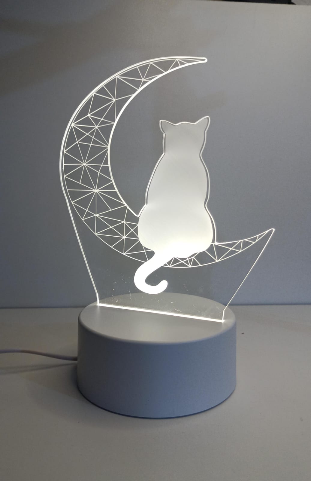 Luminária Abajur Gato Sentado Lua Presente Mãe Pai Filho Avo Namorada