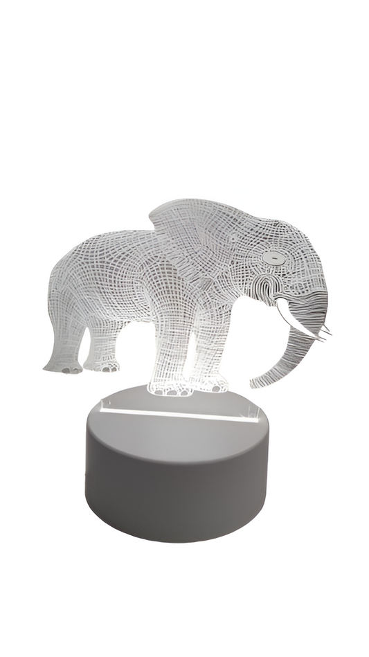 Luminária Abajur Animal Elefante Acrílico Led 3d Mesa Quarto Namorado Presente Mãe Pai Filho Avo Namorada Ilusão Optica
