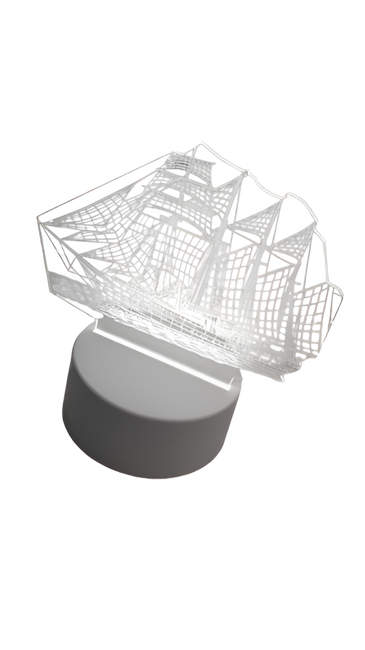 Luminária Abajur Navio Barco Caravela Display Acrílico Led 3d Mesa Quarto Namorado Luz Presente Pai Filho Avo Namorado