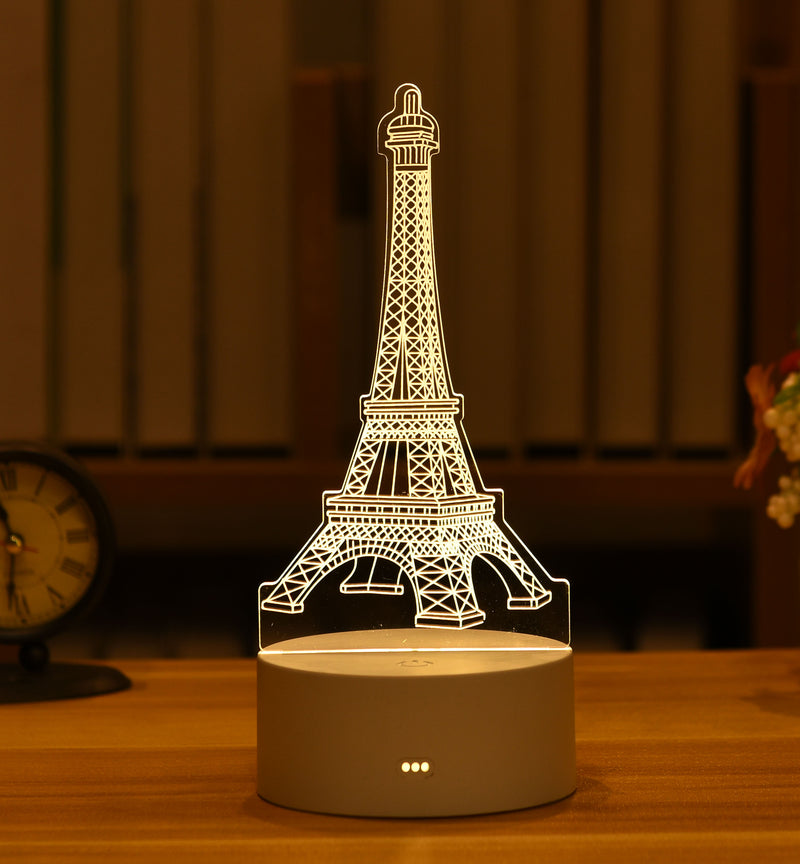 Luminária Abajur Display Led 3d Torre Eiffel Paris Luz Branca Ponto Turistico Origin Presente Mae Pai Filha
