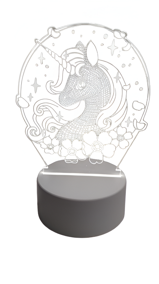 Luminária Abajur Novo Unicornio Acrílico Led 3d Mesa Quarto Namorado Luz Presente Mãe Pai Filho Namorada Ilusão Optica
