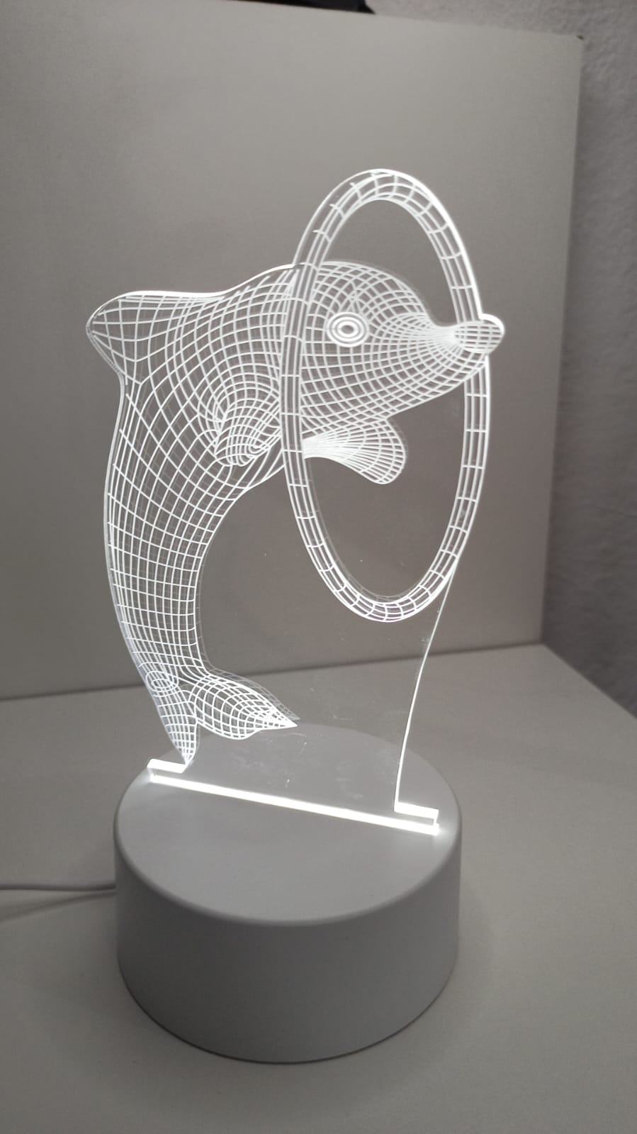 Luminária Led 3d Golfinho Abajur Origin Luz Branca Animal MAr Oceano Presente Familia Quarto