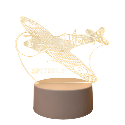 Luminária Abajur Avião Guerra SpitFire Display  Led 3d Mesa Quarto Luz Presente Mãe Pai Filho Avo Namorada Ilusão Optica