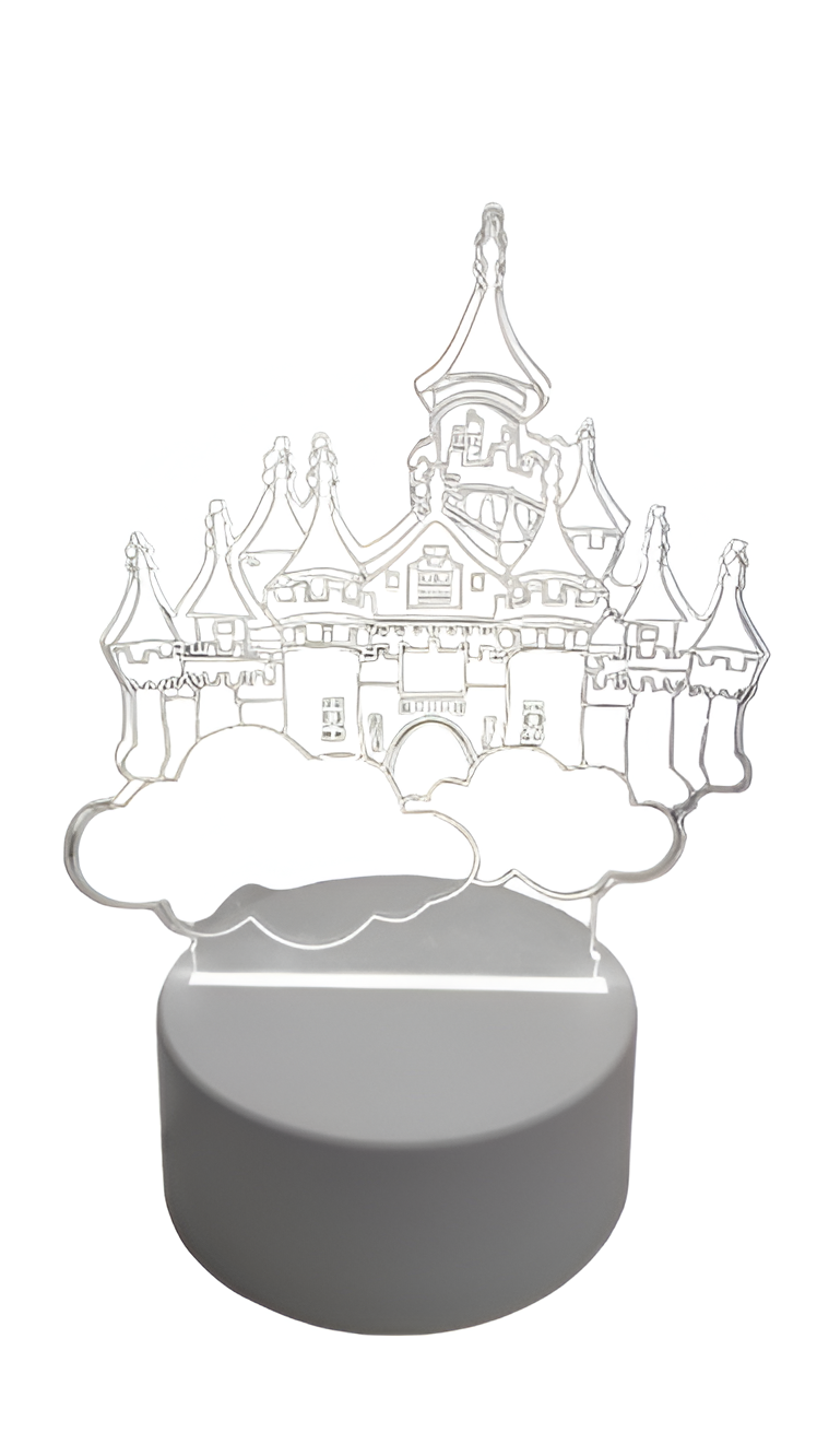 Luminária Abjur Led 3D em Acrílico Mesa Castelo Encantado Princesa Rei Rainha Luz Branca Presente Familia Filha princesa