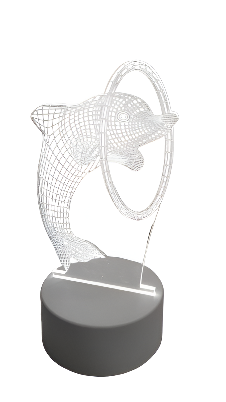 Luminária Led 3d Golfinho Abajur Origin Luz Branca Animal MAr Oceano Presente Familia Quarto
