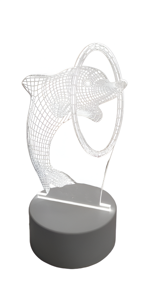 Luminária Led 3d Golfinho Abajur Origin Luz Branca Animal MAr Oceano Presente Familia Quarto