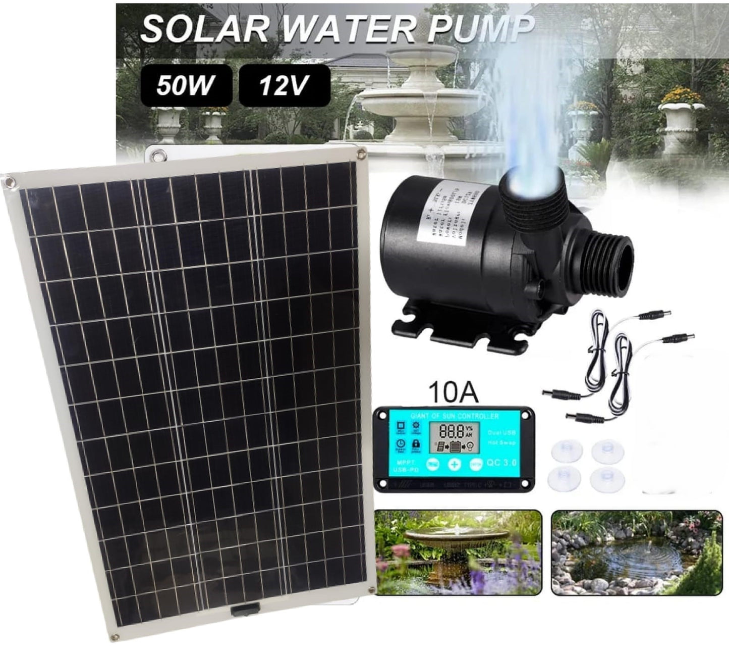 Aerador Oxigenador Painel Solar Bomba de Água Lago Peixes Áquario Jardim Piscina 50w 12v Sem Energia Életrica Oxigenação