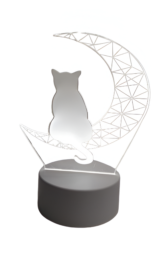 Luminária Abajur Gato Sentado Lua Presente Mãe Pai Filho Avo Namorada