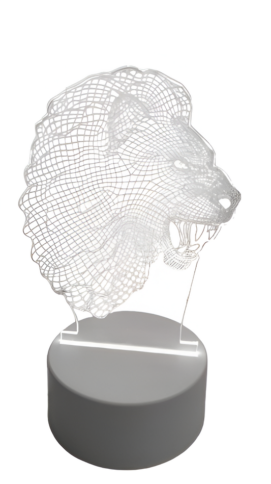 Luminária Abajur Leão Display Acrílico Led 3d Mesa Quarto Namorado Luz Presente Mãe Pai Filho Avo Namorada