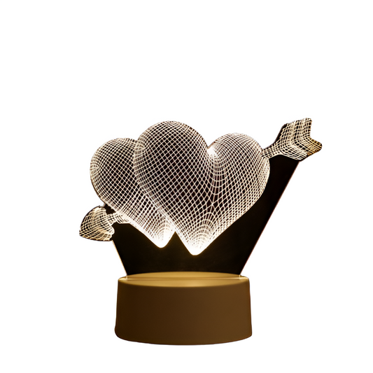 Luminária Abajur Coração Flecha Display Acrílico Led 3d Mesa Quarto Namorado Luz Presente Mãe Pai Filho Avo Namorada