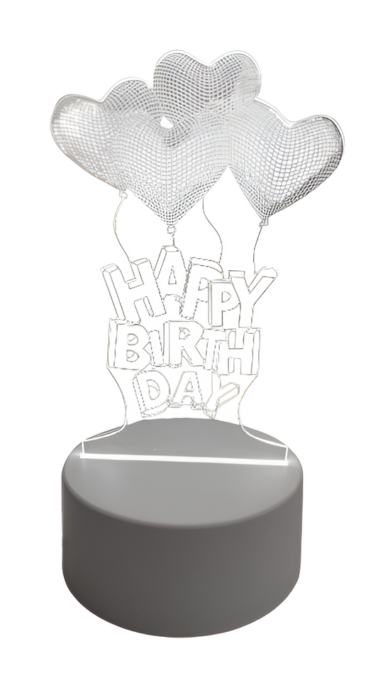 Luminária LED  3D Em Formato De Corações Aniversario Happy Birthday
