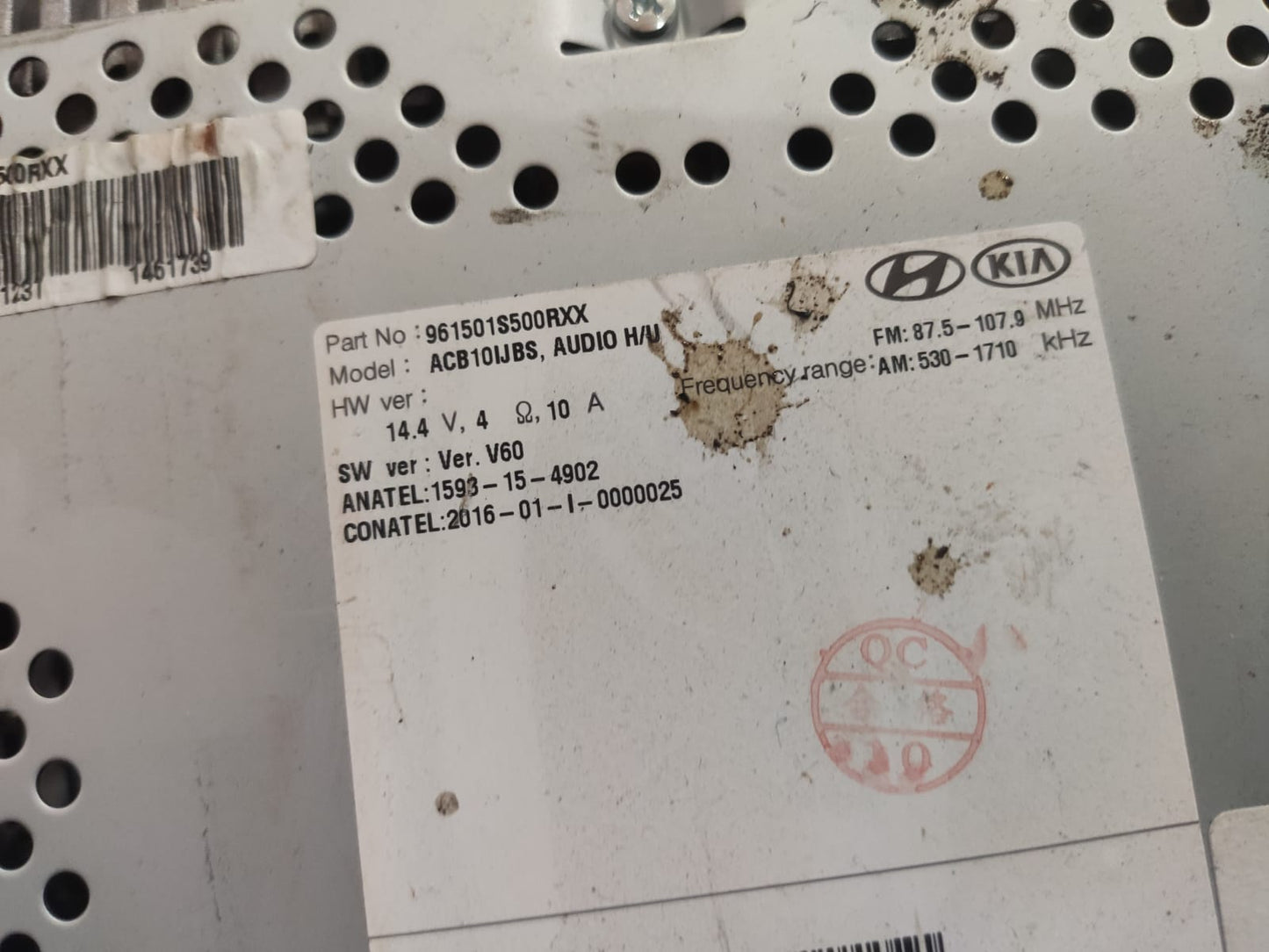 Radio Som Hyun Hb20 2016 2017 2018 961501s500rxx Original