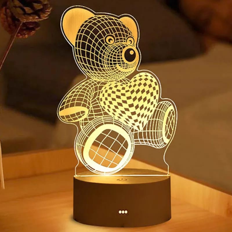 Luminária Led 3d Urso Abajur Origin Namorado Luz Presente Lindo Mãe Pai Filho Avo Namorada Mesa Quarto