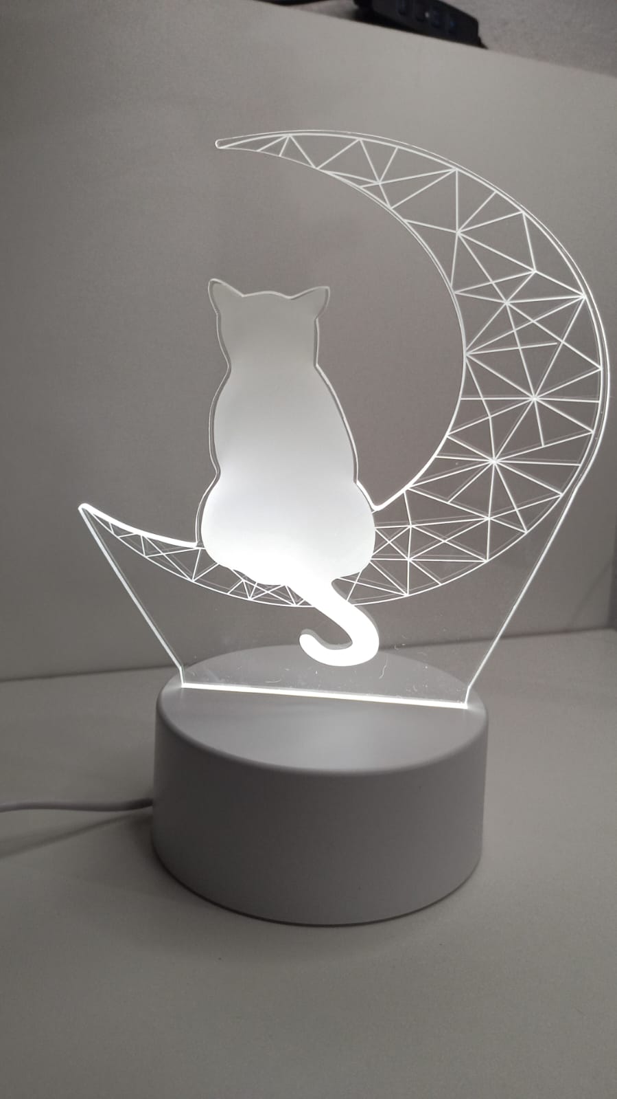 Luminária Abajur Gato Sentado Lua Presente Mãe Pai Filho Avo Namorada