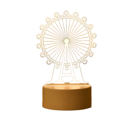 Luminária  Abajur 3D Led Roda Gigante Decoração e luz Noturna Branca Parque Diverções