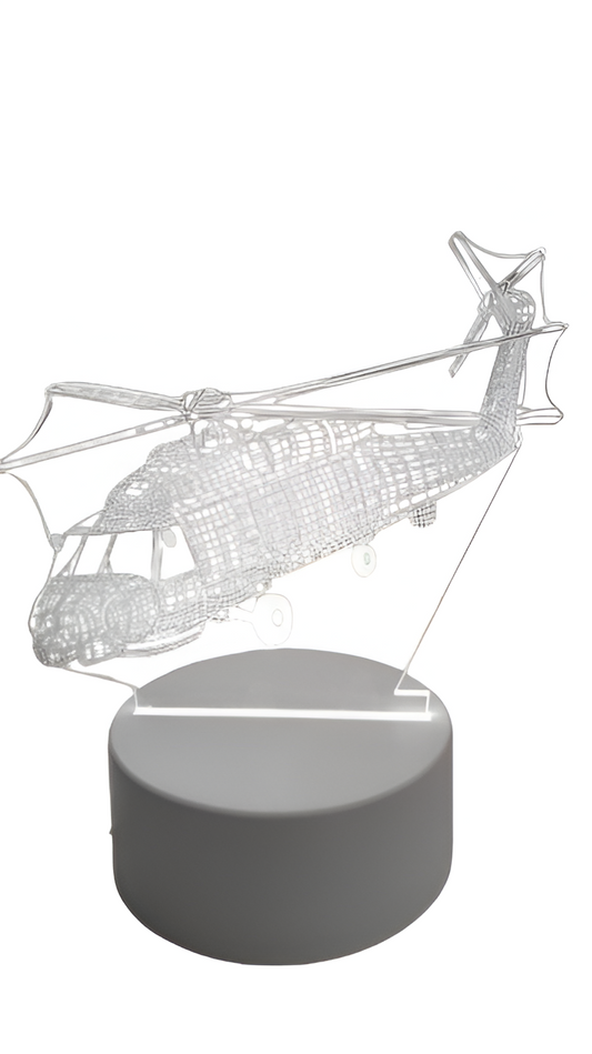 Luminária Abajur Helicóptero Acrílico Led 3d Mesa Quarto Namorado Luz Presente Mãe Pai Filho Avo Namorada