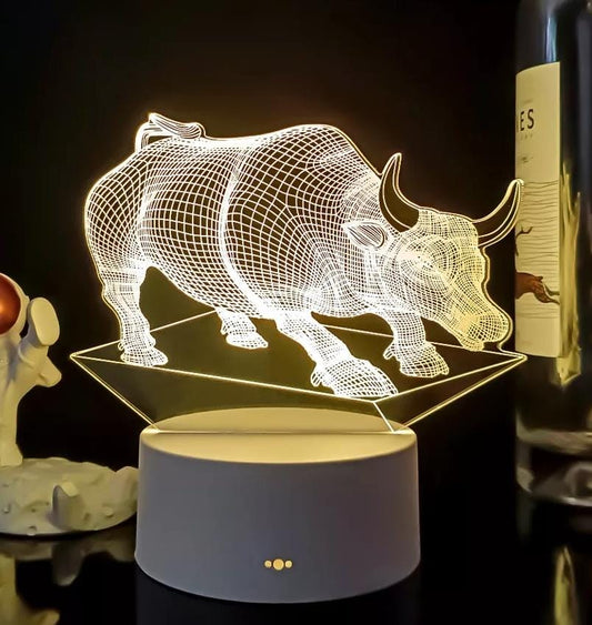 Luminária Abajur Touro Bolsa de Valores Display Acrílico Led 3d Mesa Quarto Namorado Luz Presente Mãe Pai Filho Avo